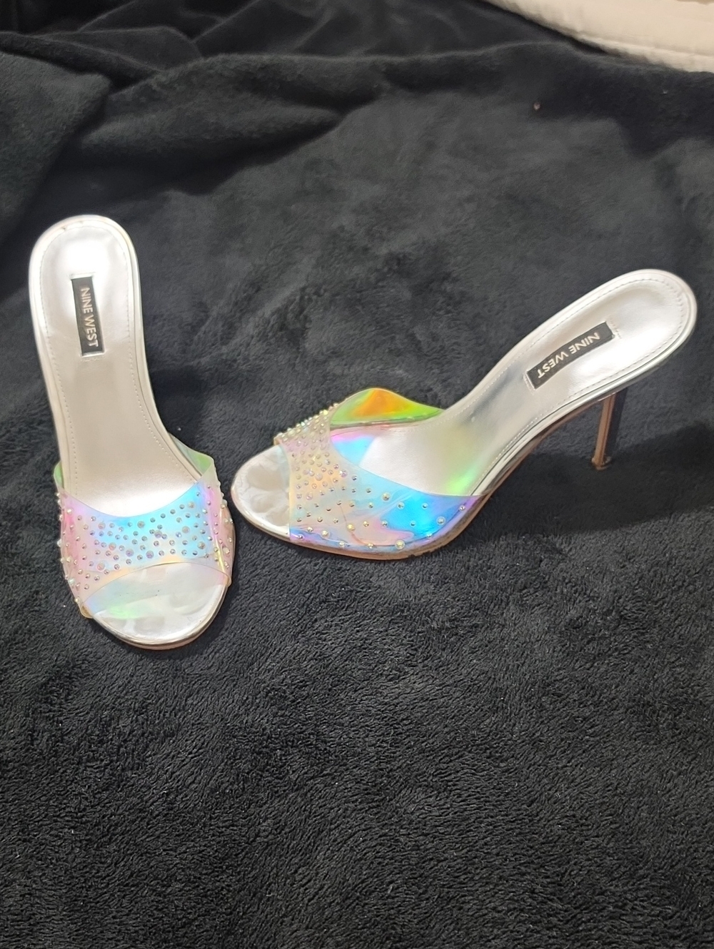 Nine West Iridescent Crystal-Embellished Open-Toe Heels